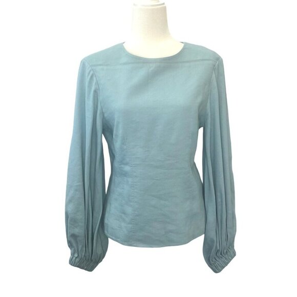Tibi Linen Blouse Back Zipper Long Sleeves Ladies Size 8 Blue Color Career - Picture 1 of 7